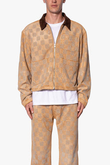 Turquoise Studded Checker Jacket | Tan