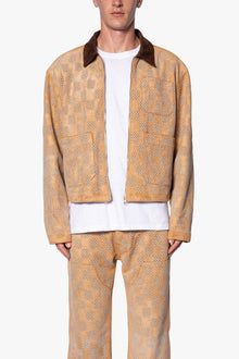 Turquoise Studded Checker Jacket | Tan