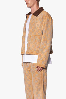 Turquoise Studded Checker Jacket | Tan