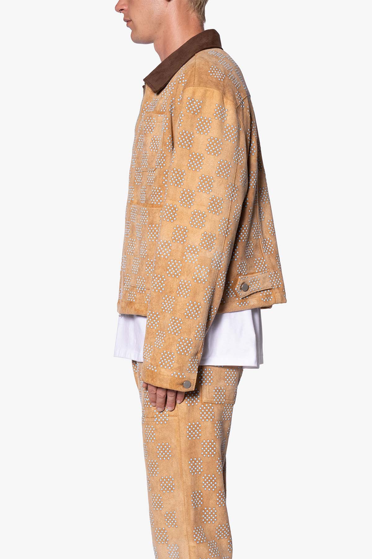 Turquoise Studded Checker Jacket | Tan