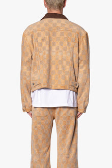 Turquoise Studded Checker Jacket | Tan