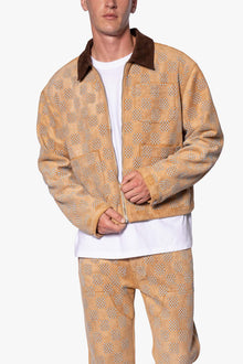 Turquoise Studded Checker Jacket | Tan