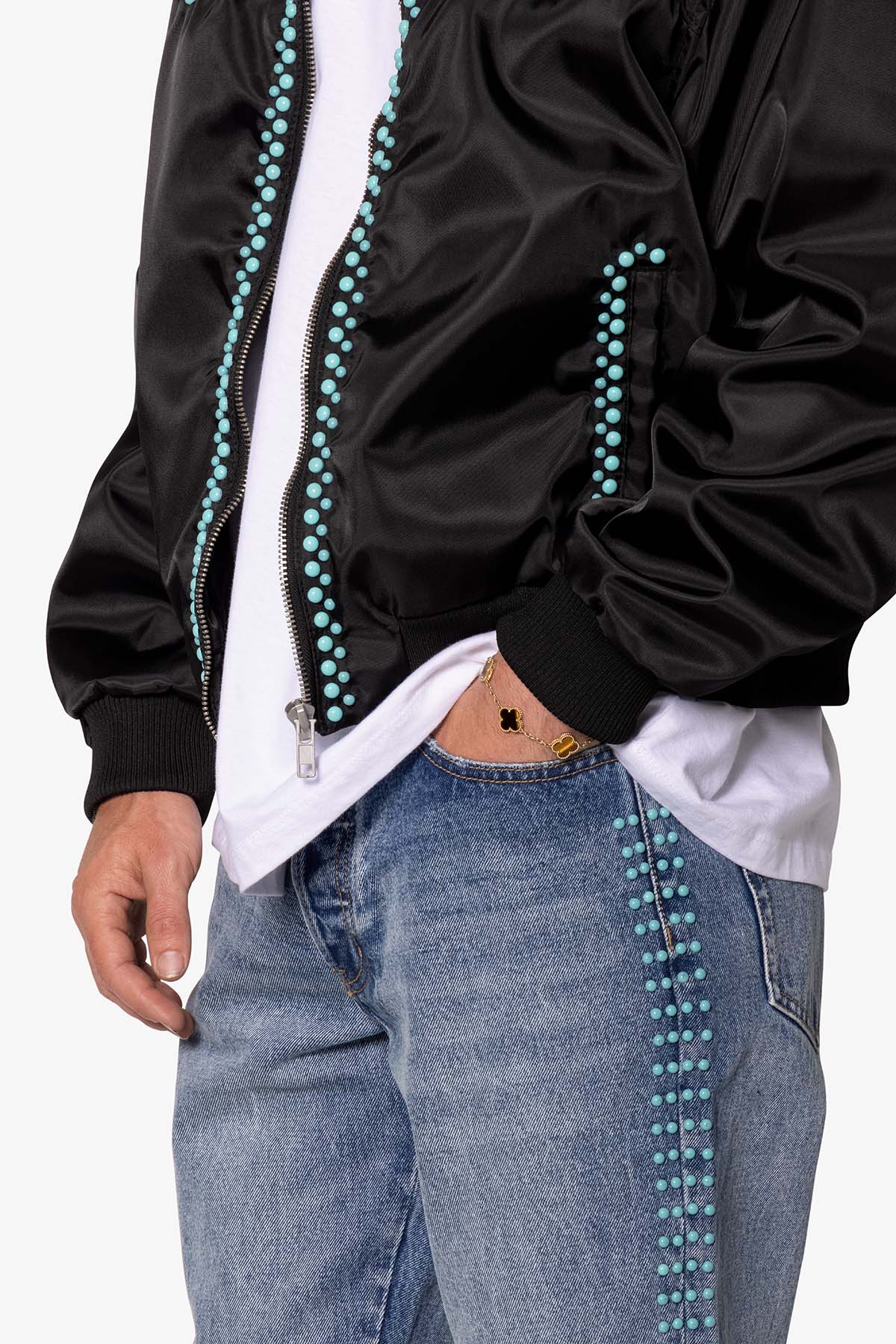 Turquoise Studded Snap Jacket | Black