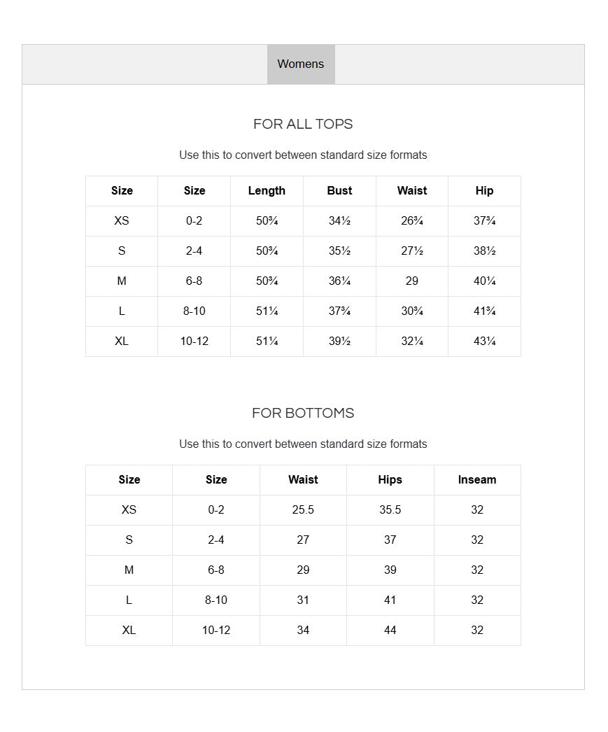 Product size guide