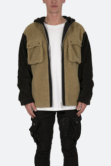 Two Tone Sherpa Zip Up Hoodie | Brown