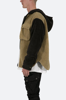Two Tone Sherpa Zip Up Hoodie | Brown