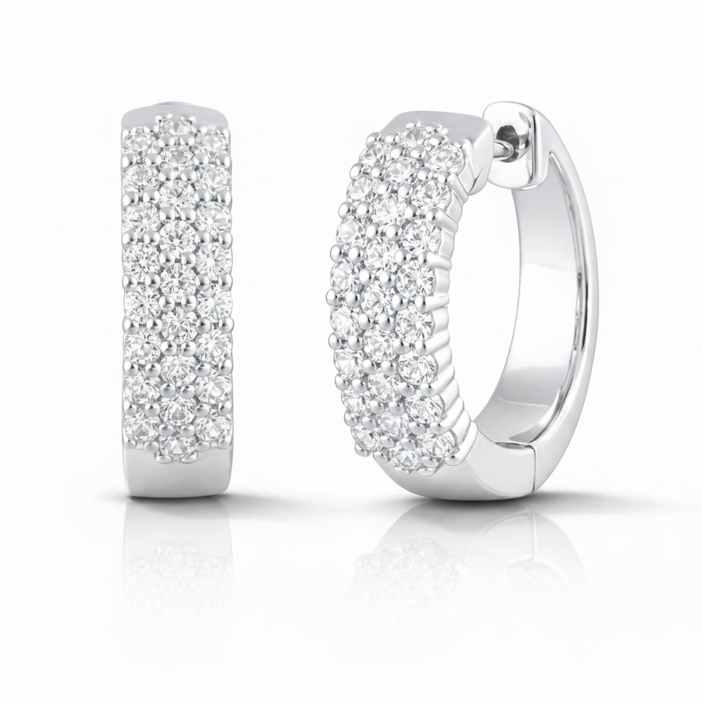 1.00 CT Round Natural Diamond | Hoop Earrings | 14K White Gold | H Color | VS-I Clarity