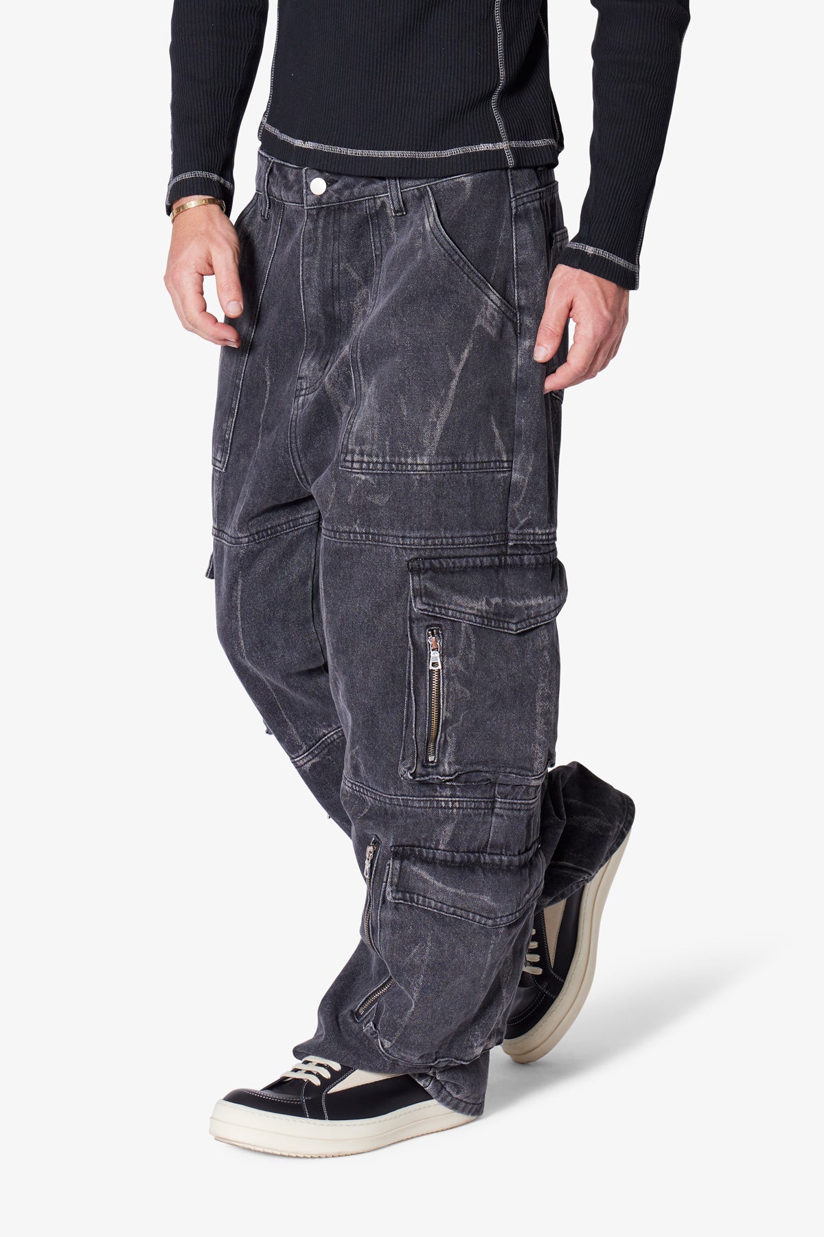 Ultra Baggy Asphalt Cargo Denim | Washed Black