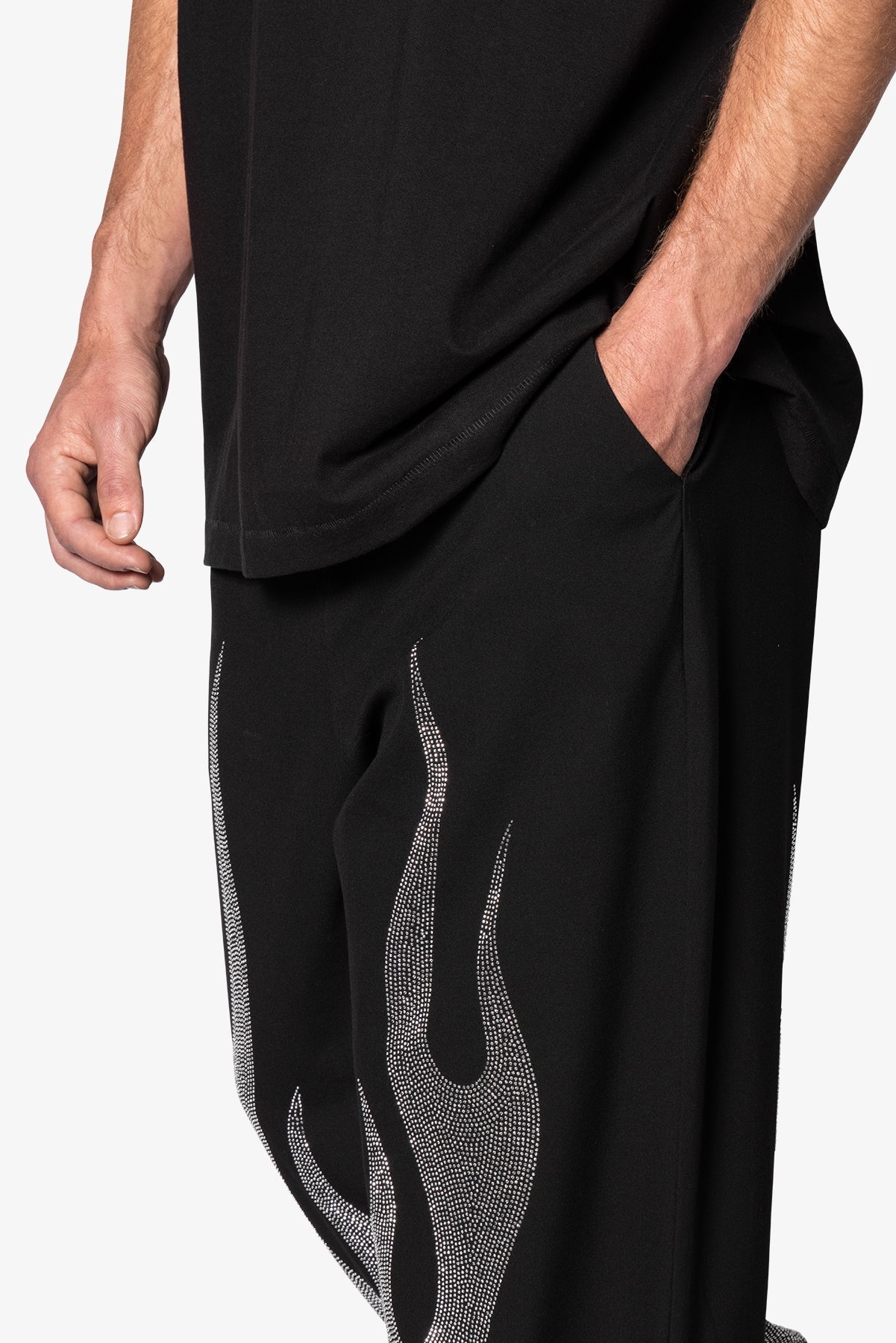 Ultra Baggy Flame Crystal Pants | Black