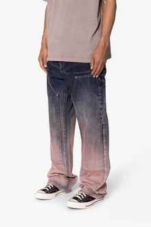 Ultra Baggy Gradient Double Knee Denim | Blue x Pink