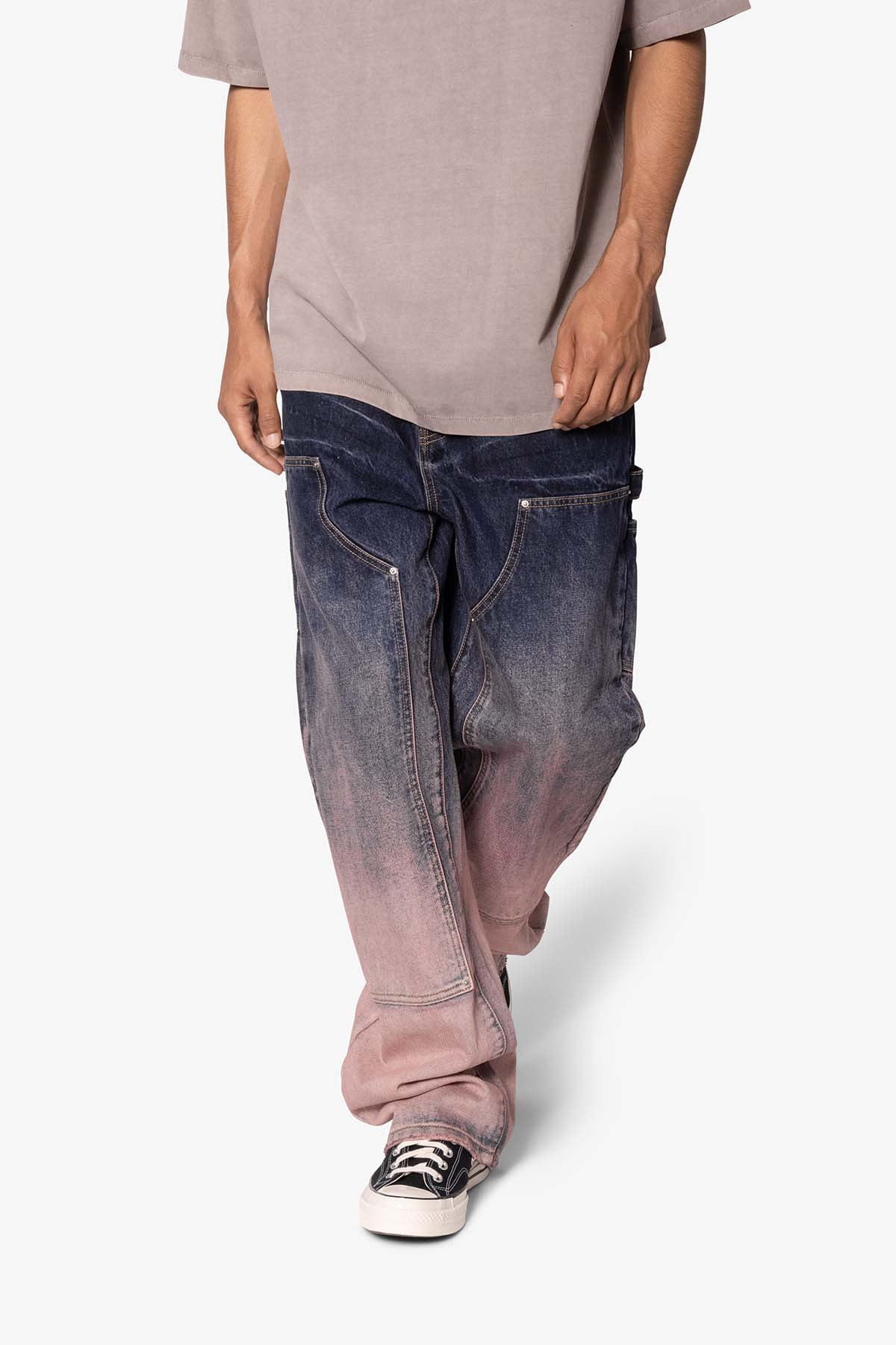 Ultra Baggy Gradient Double Knee Denim | Blue x Pink
