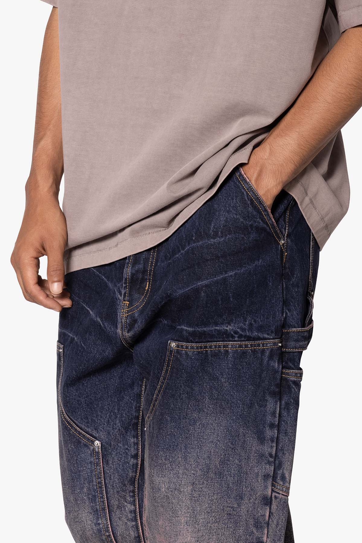 Ultra Baggy Gradient Double Knee Denim | Blue x Pink