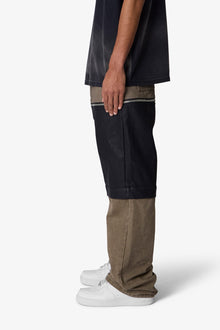 Ultra Baggy Leather Canvas Pants | Brown x Black