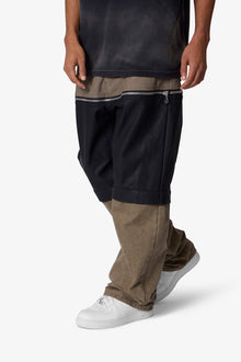 Ultra Baggy Leather Canvas Pants | Brown x Black