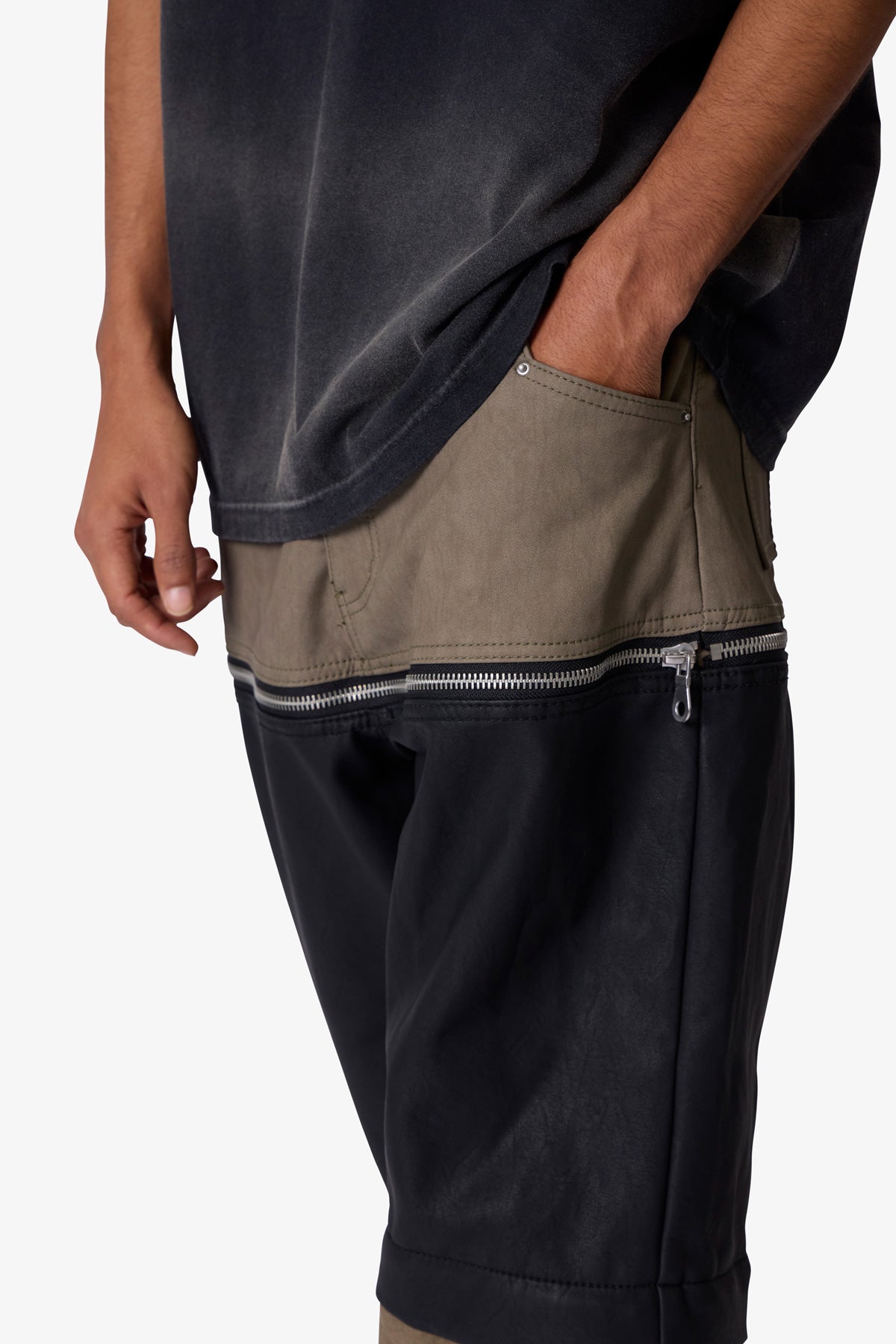Ultra Baggy Leather Canvas Pants | Brown x Black