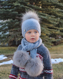 Unisex | Honeycomb Grey Cashmere Pom Scarf Grey Pom | Gray