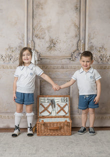 Unisex | and Pima Cotton Polo Top and Shorts Set | Navy x White