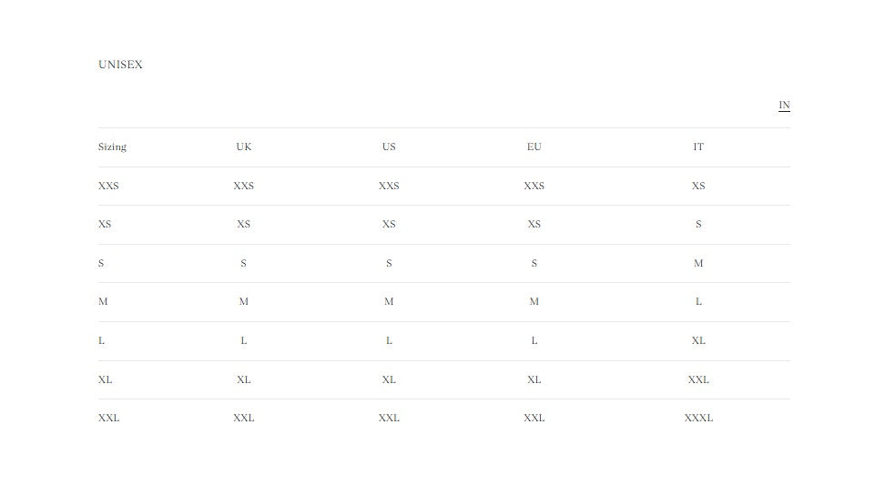 Product size guide