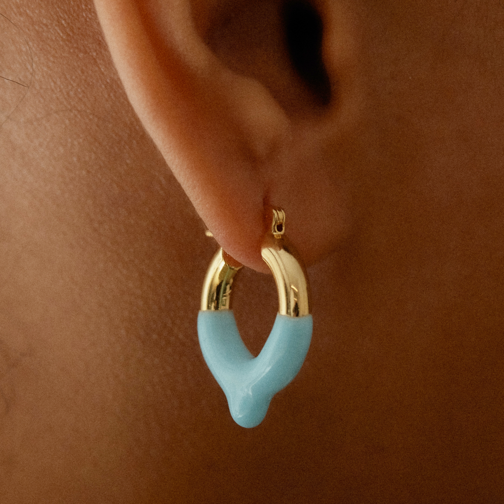 The Blue Enamel Hoop | 18K Yellow Gold-Plated