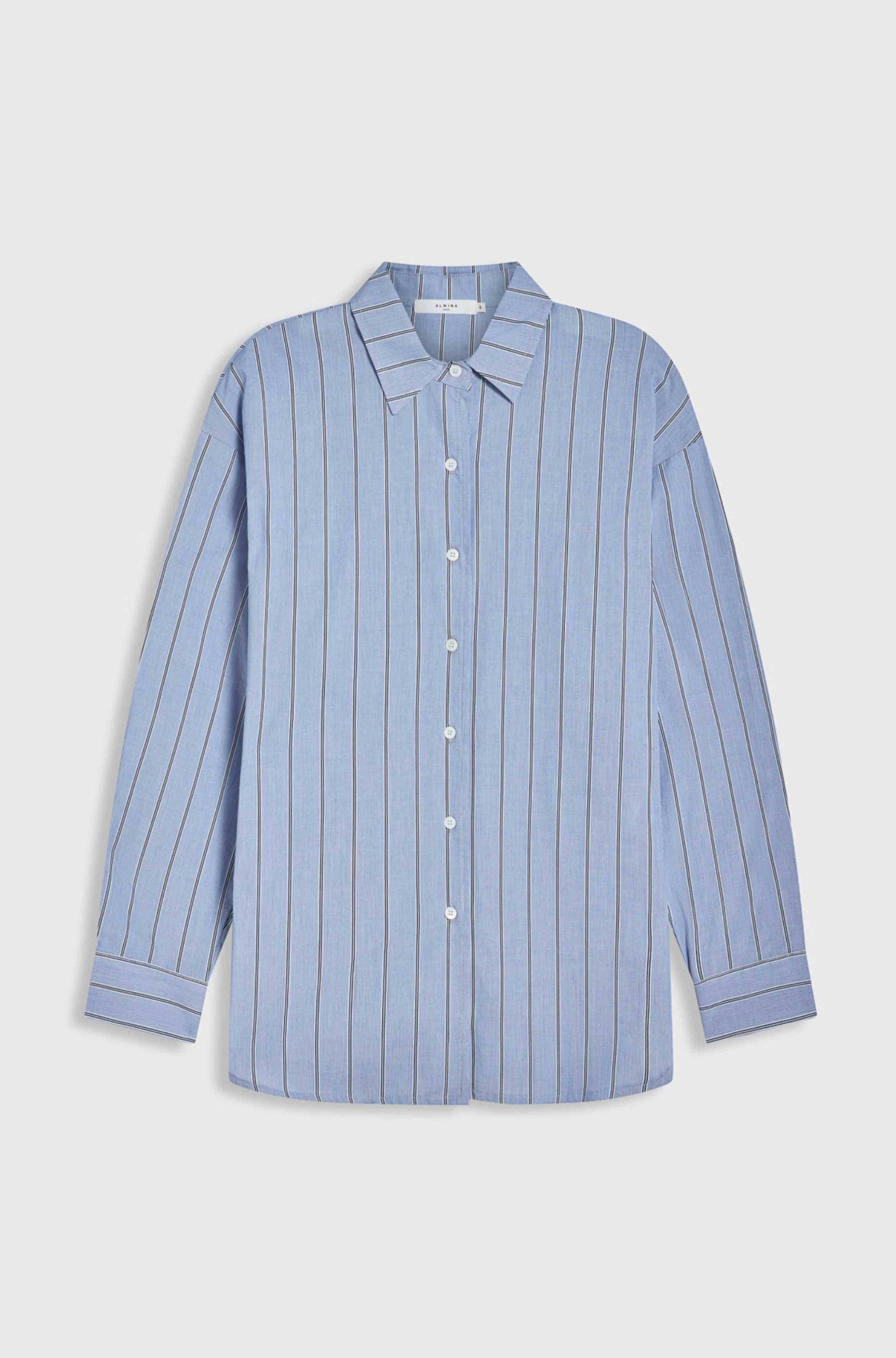 Blue striped shirt on a light gray background