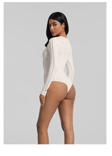 V-Panel Mesh Bodysuit | Ivory