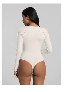 V-Panel Mesh Bodysuit | Ivory