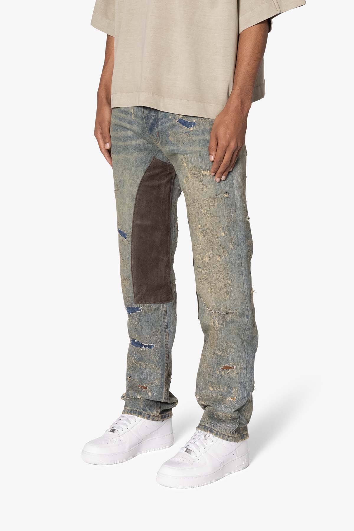 V613 Distressed Saddle Denim | Blue