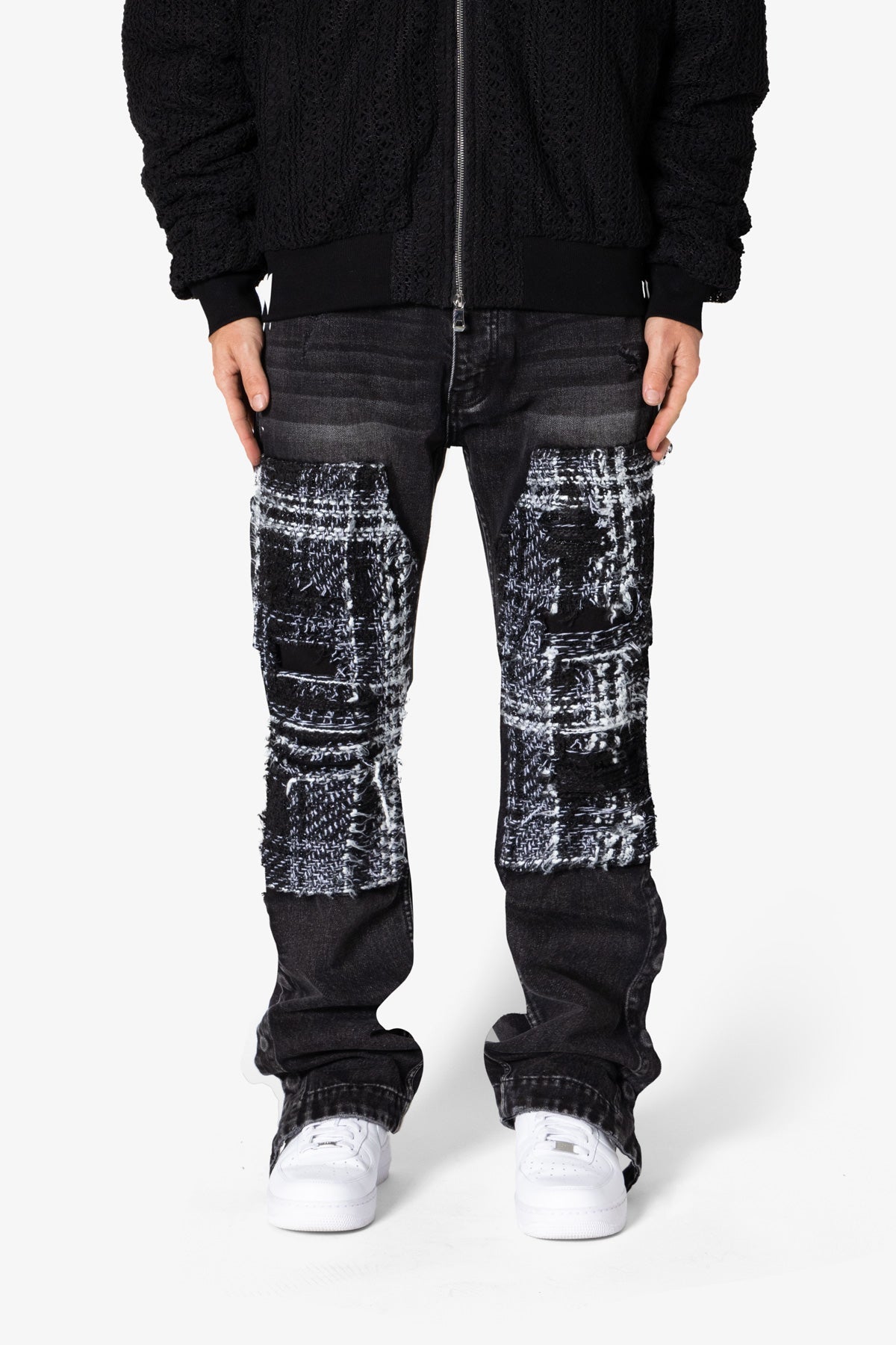 V675 Knitted Western Patch Denim | Black
