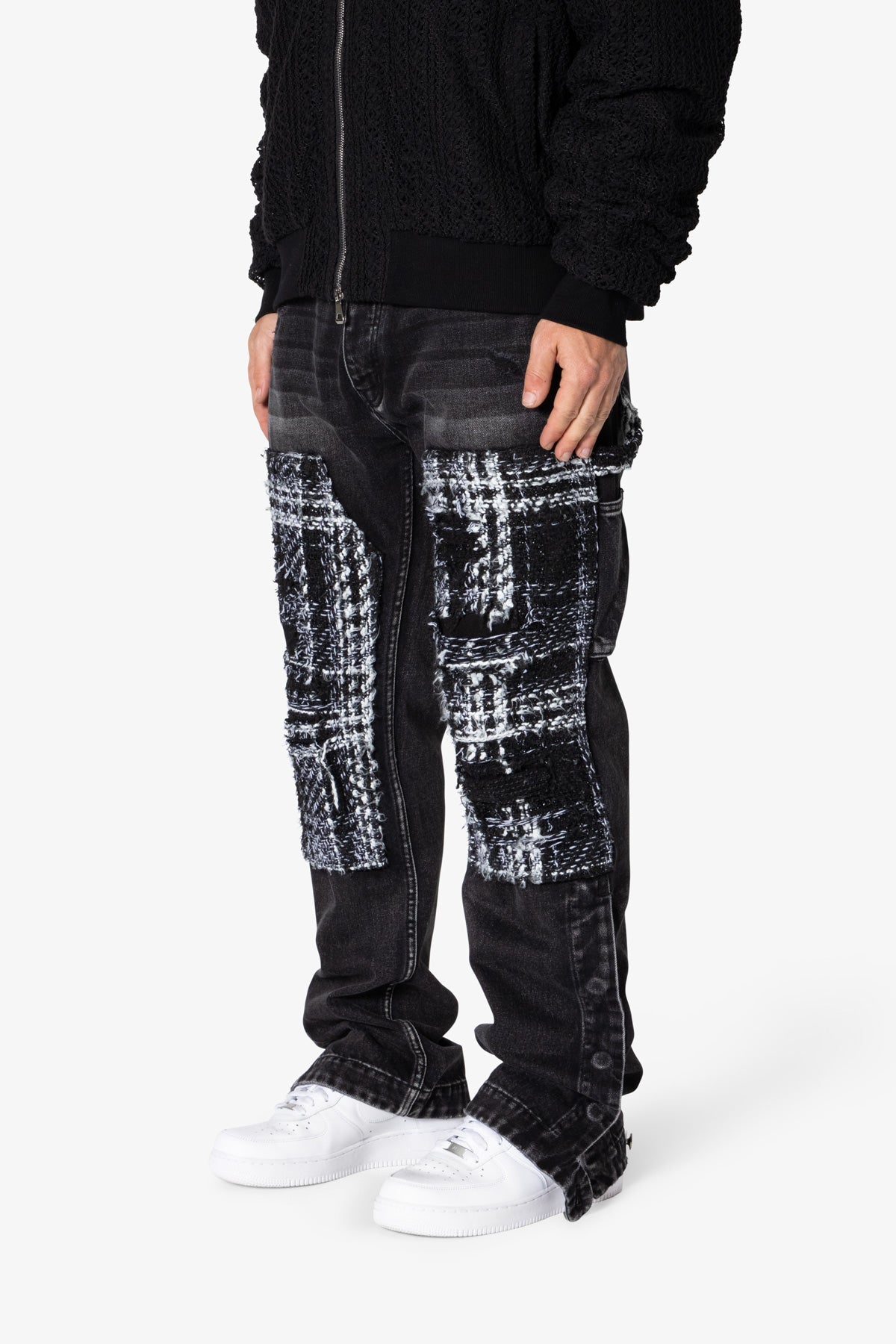 V675 Knitted Western Patch Denim | Black
