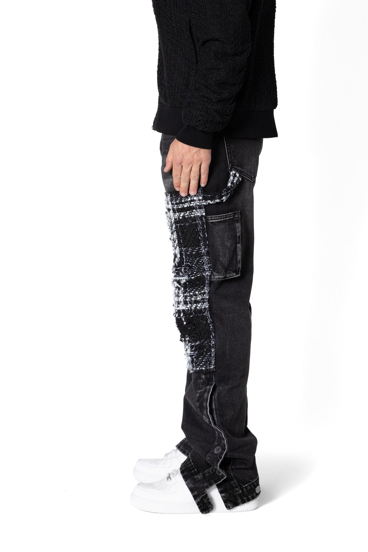 V675 Knitted Western Patch Denim | Black