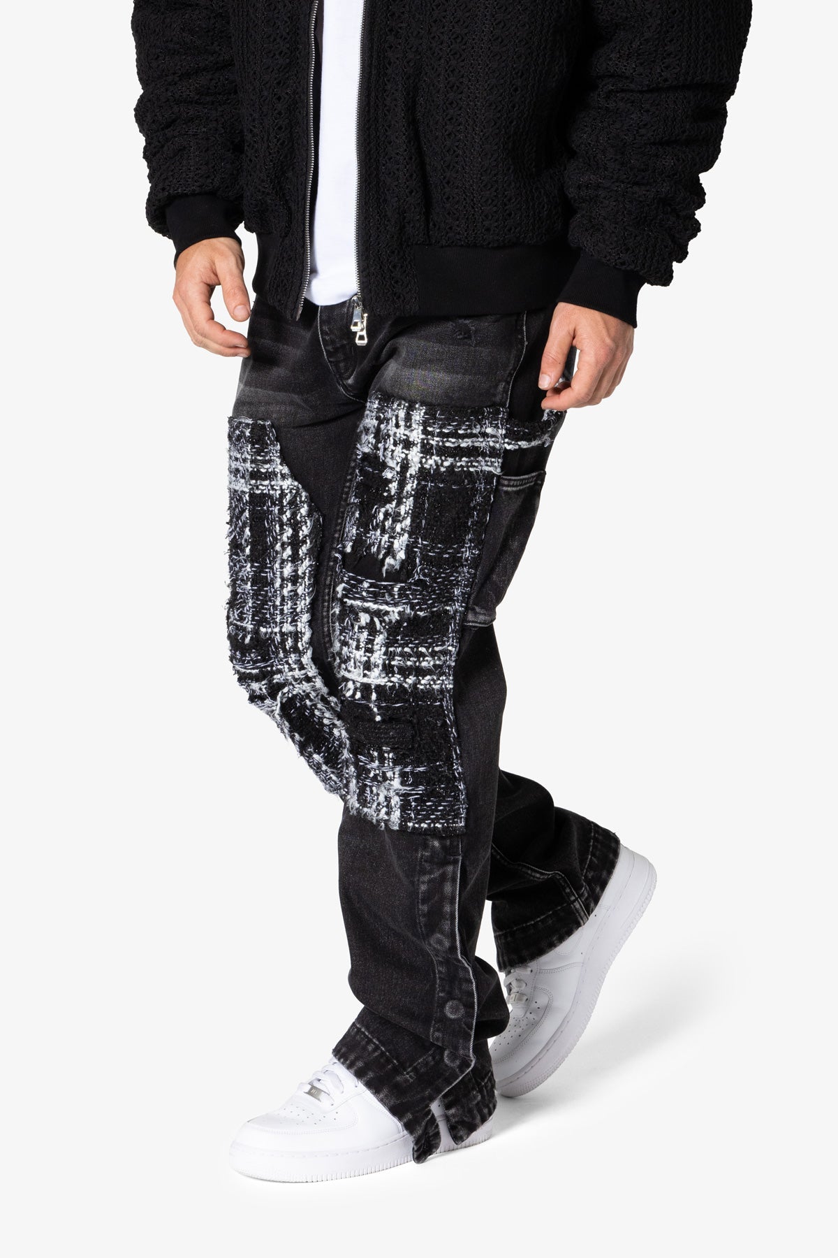 V675 Knitted Western Patch Denim | Black