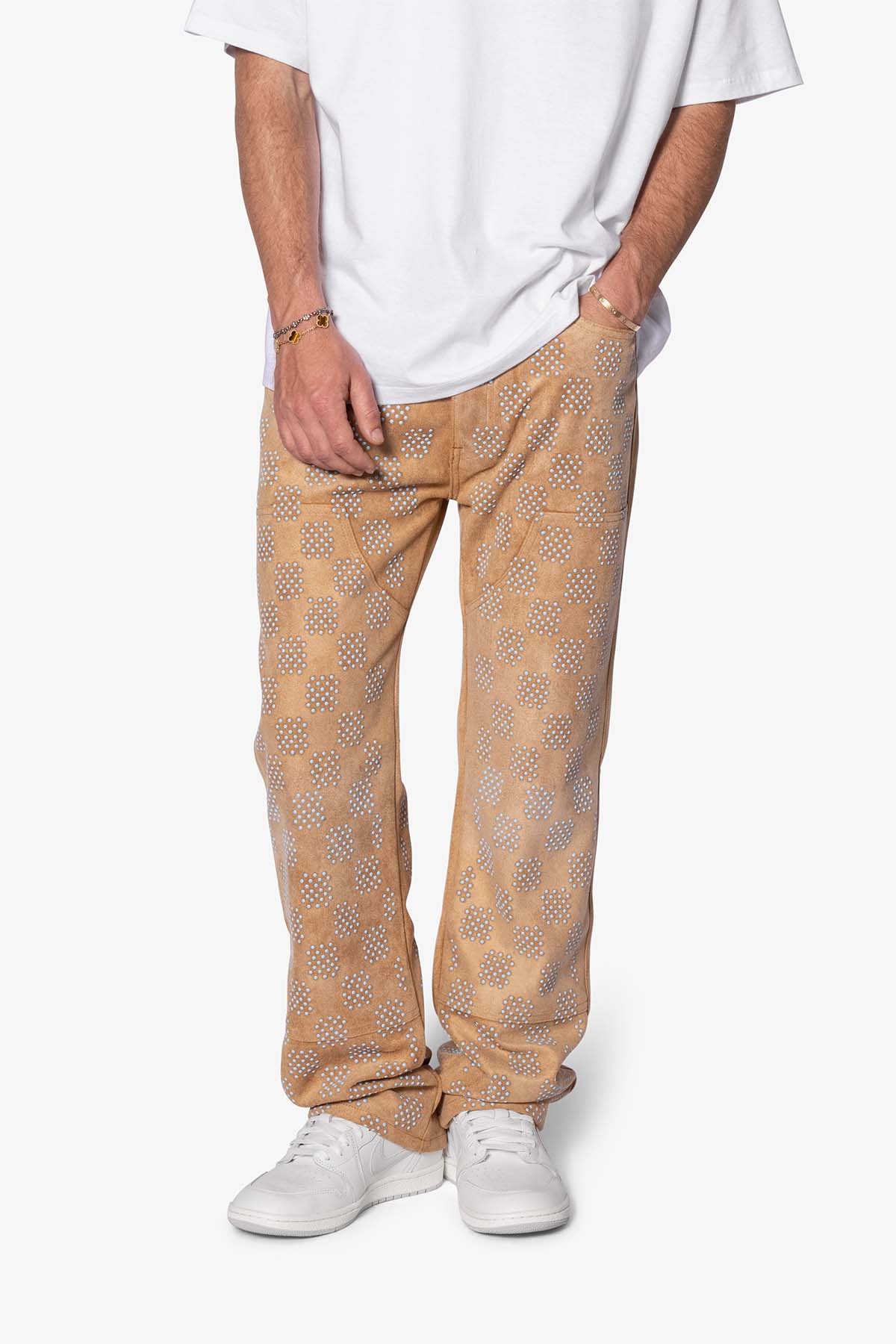 V693 Turquoise Studded Work Pants | Brown