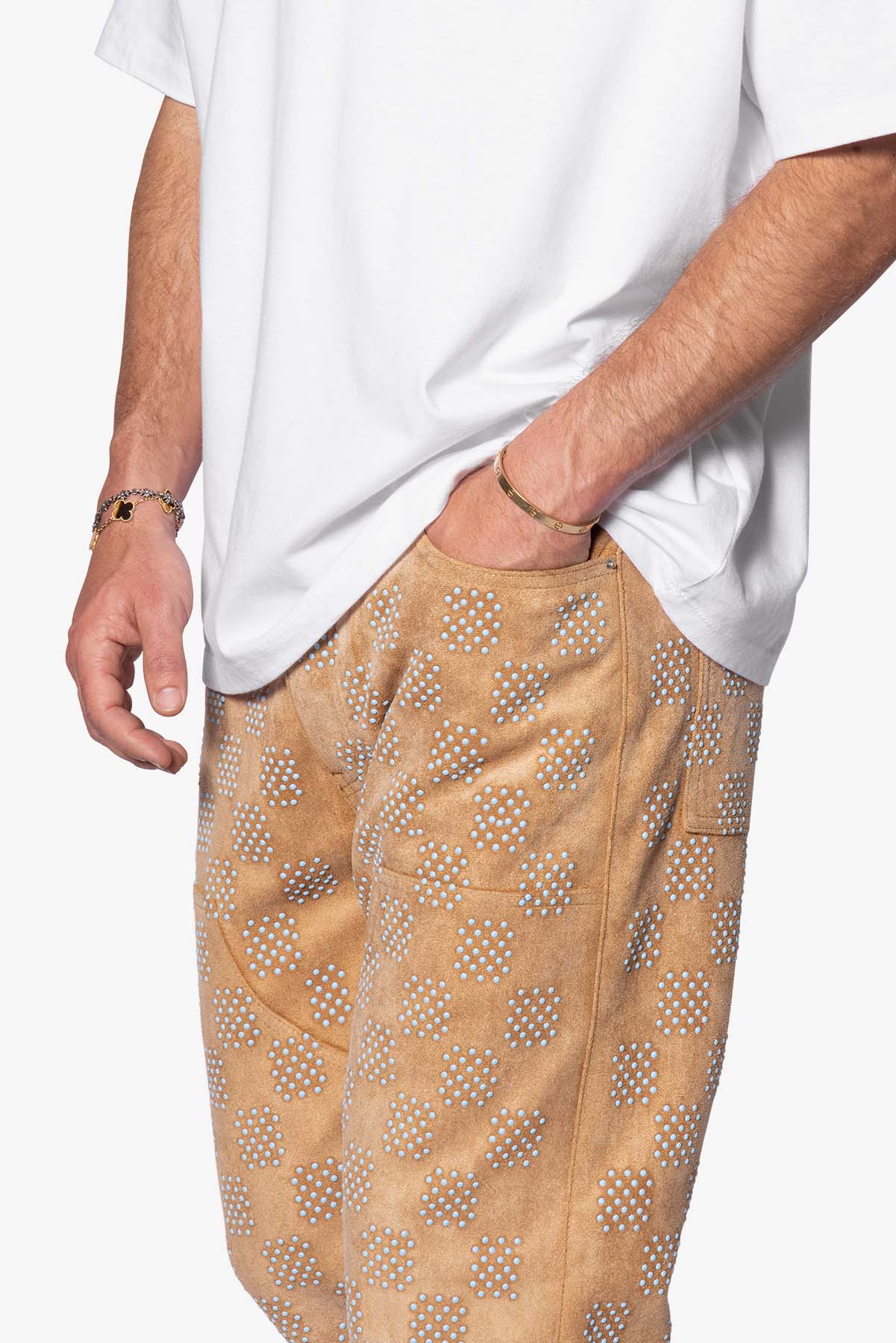 V693 Turquoise Studded Work Pants | Brown