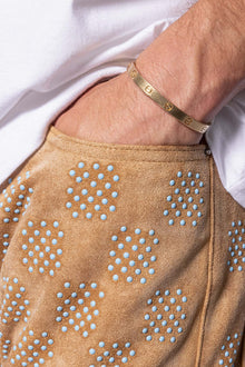V693 Turquoise Studded Work Pants | Brown