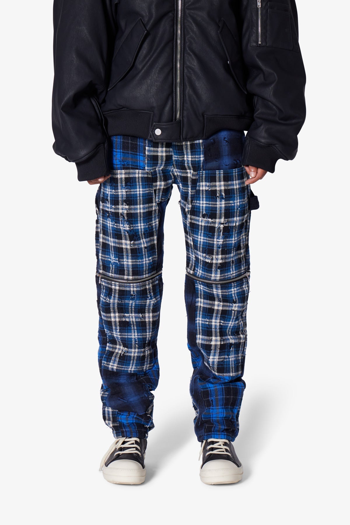 V703 Baggy Flannel Zipper Denim | Blue
