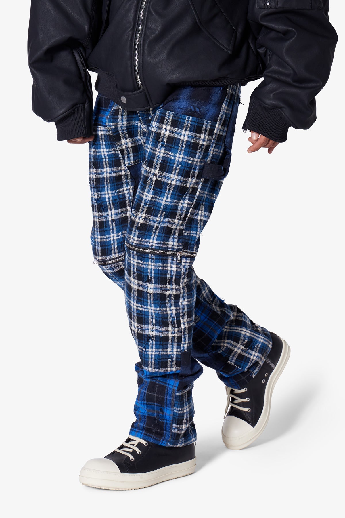 V703 Baggy Flannel Zipper Denim | Blue