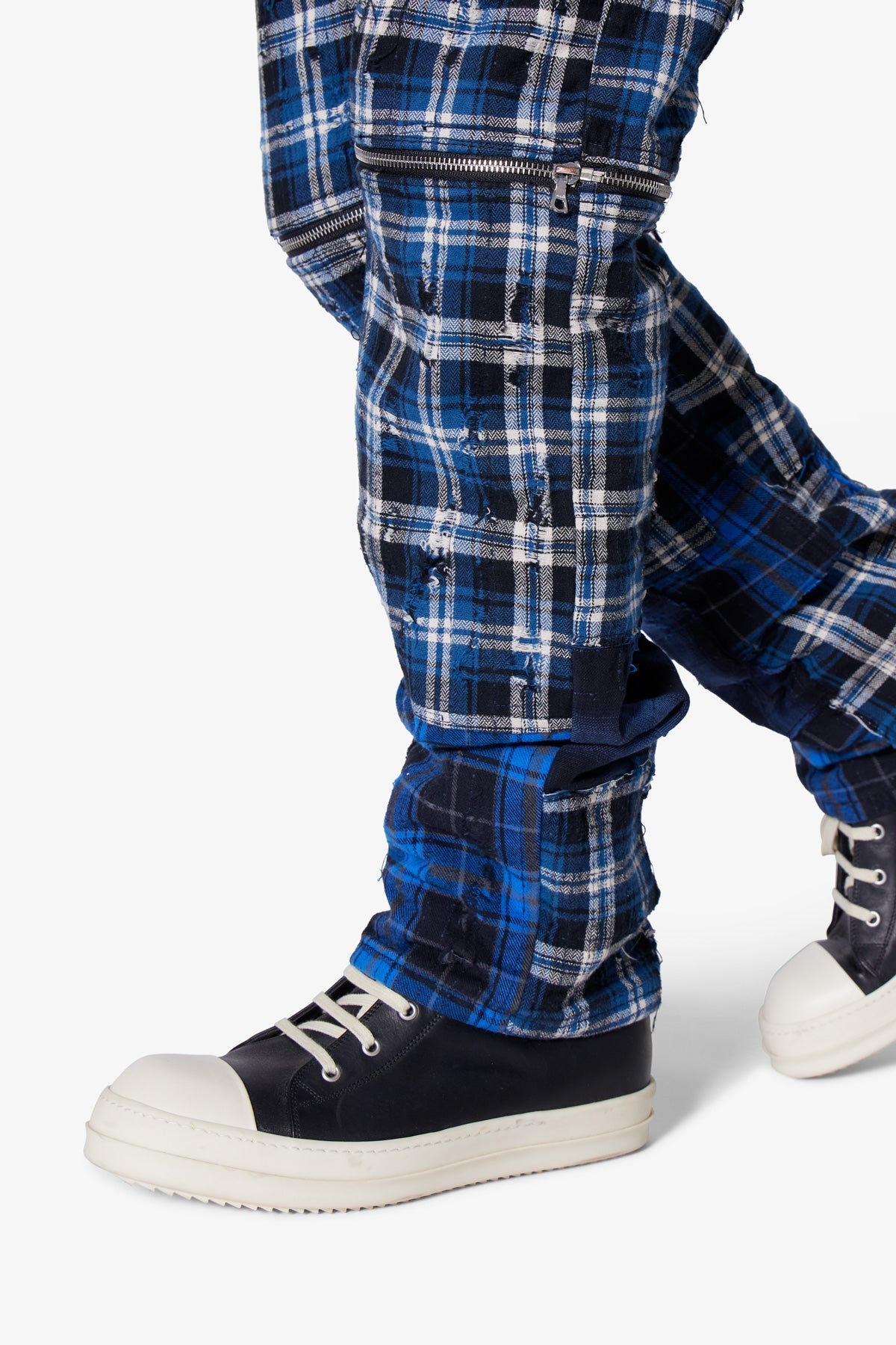 V703 Baggy Flannel Zipper Denim | Blue