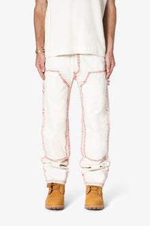 V711 Zig Zag Stitch Baggy Denim | White x Red