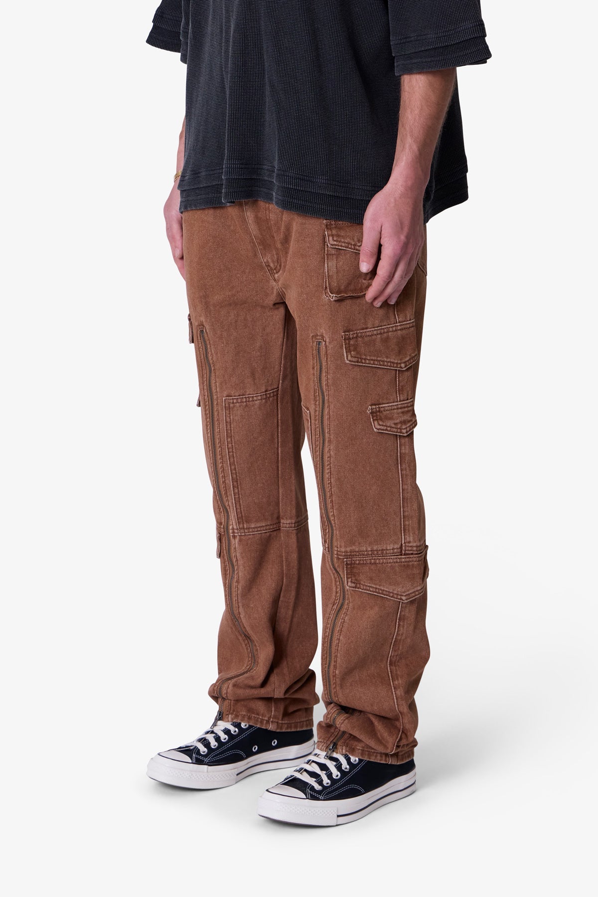 V725 Cargo Zipper Denim | Brown