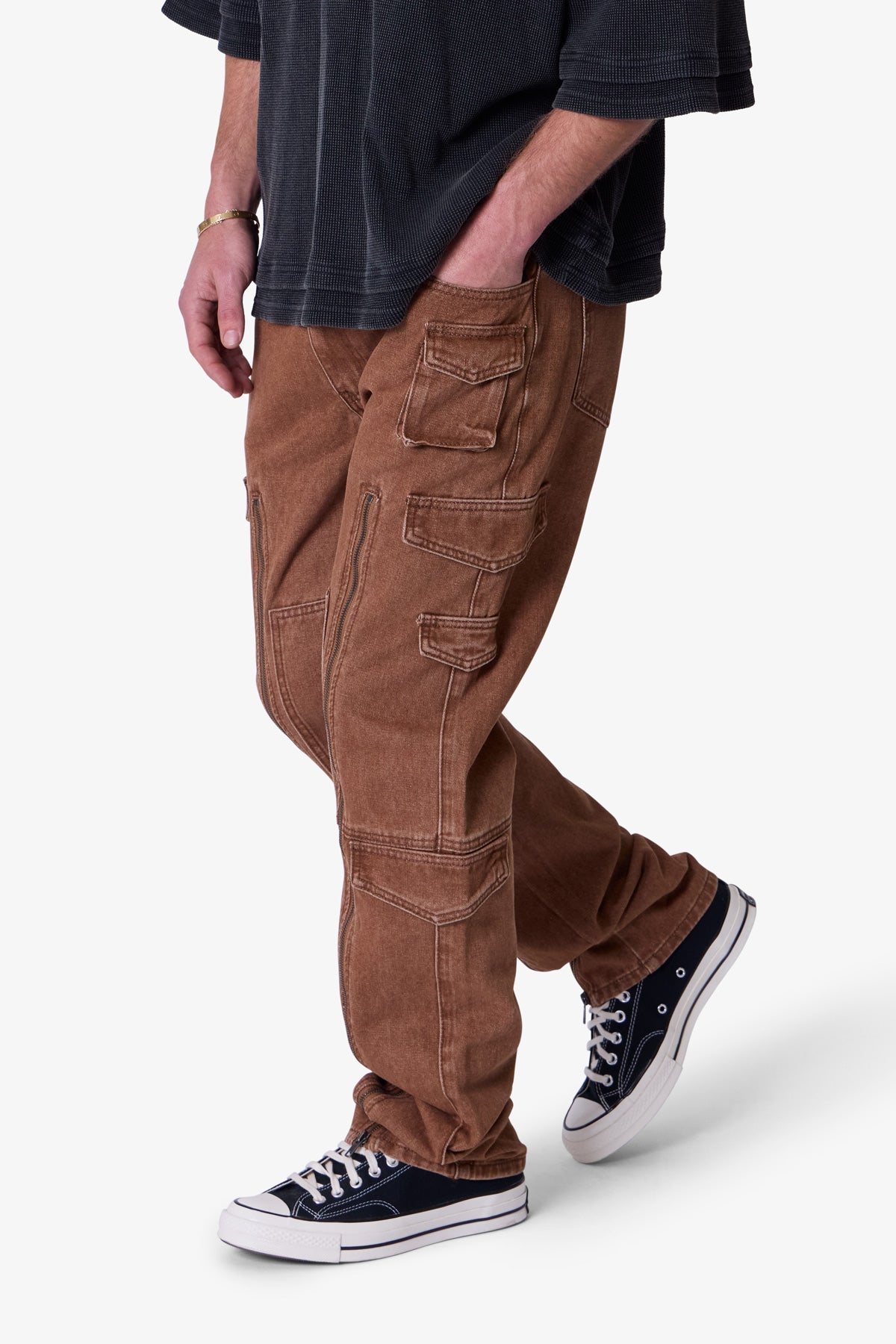 V725 Cargo Zipper Denim | Brown
