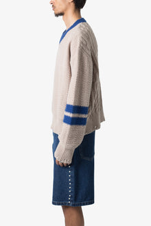 Varsity V Neck Sweater | Off White x Blue