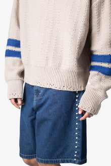 Varsity V Neck Sweater | Off White x Blue