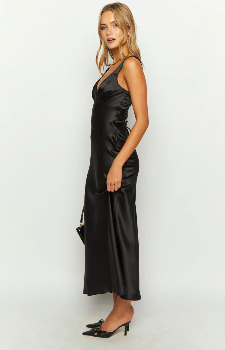Verlaine Satin Maxi Dress | Black
