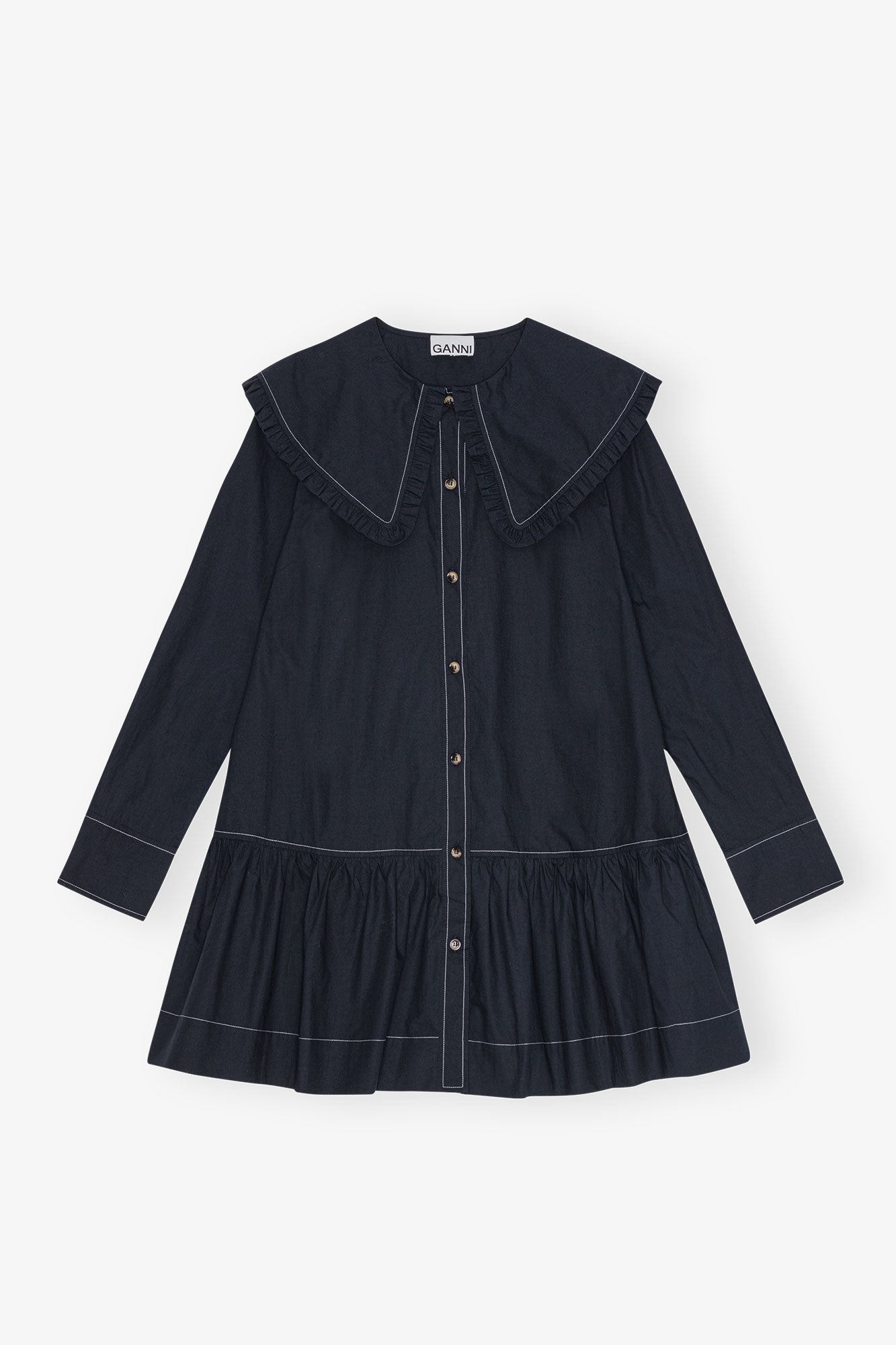 Cotton Poplin Big Collar Mini Shirt Dress | Sky Captain