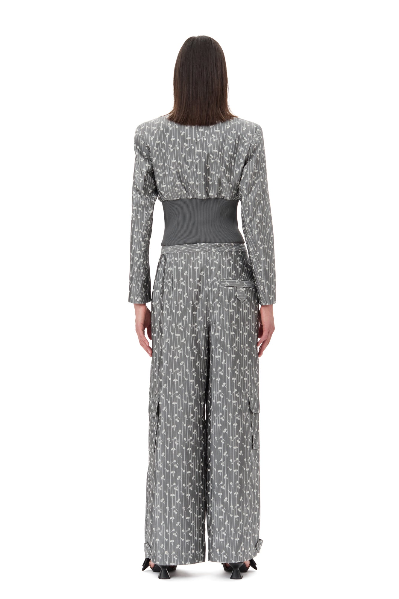 Acetate Jacquard Cropped Blazer | Smoked Pearl