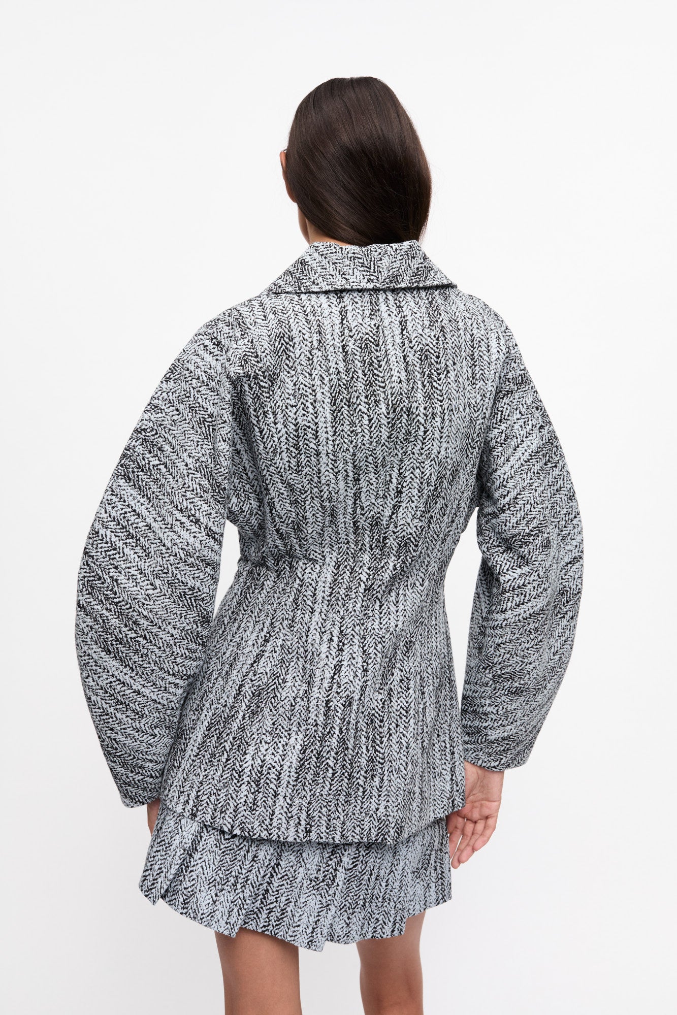 Cotton Tweed Curve Sleeve Jacket | Celestial Blue