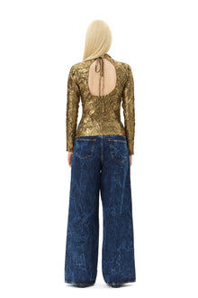 Shibori Pleat Back Cutout Top | Gold