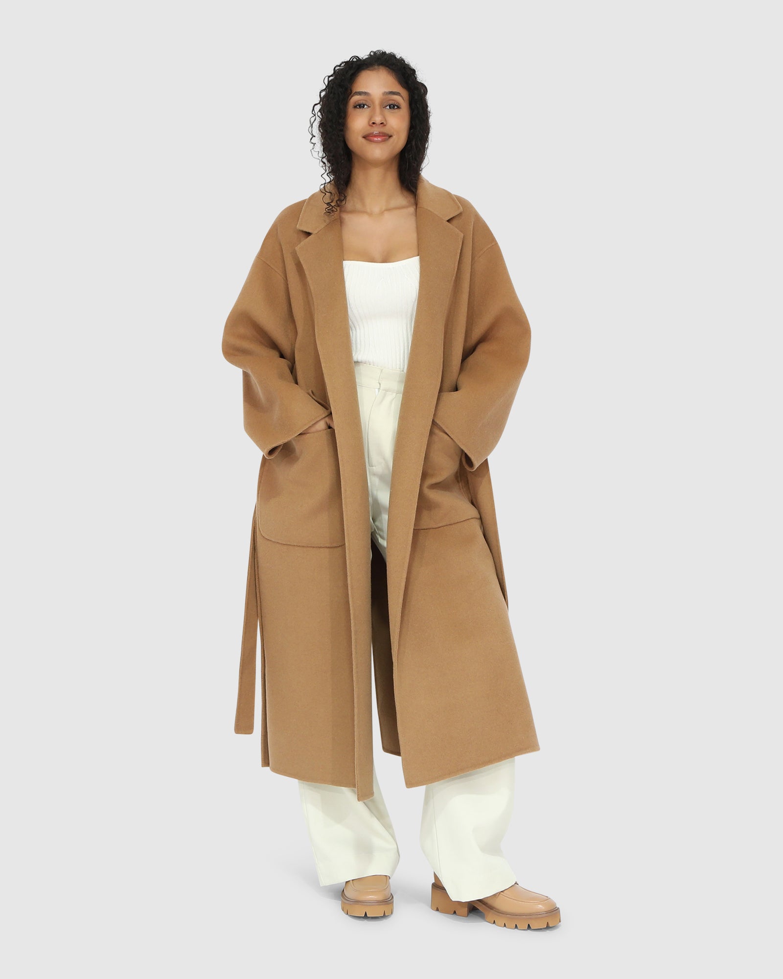 Wide Awake Split Hem Overcoat | Women | Camel