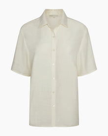 Womens | Crinkle Oversized Short Sleeve Button Up Shirt | Egret