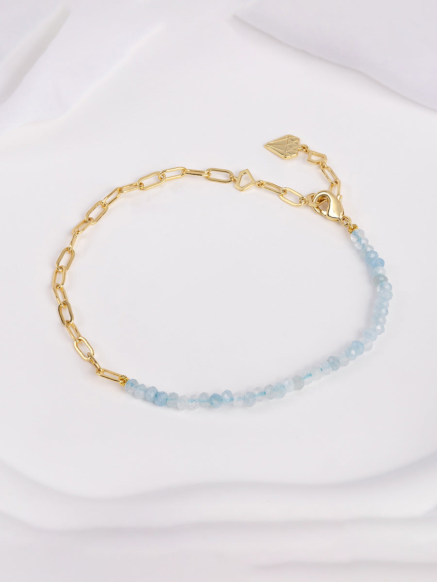 Aquamarine Seafoam Bracelet | Seafoam Aquamarine | 14K Gold Plated Brass